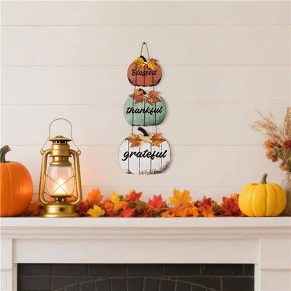 Thanksgiving Fall Decorations for Home, Wooden Hanging Pumpkin Fall Front Door - Picture 4 of 8